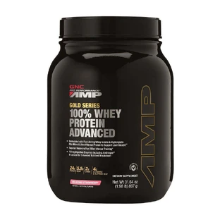 Gnc Amp Gold Series 100% Whey Protein Advanced, сывороточный протеин, со вкусом клубники, 897 г.