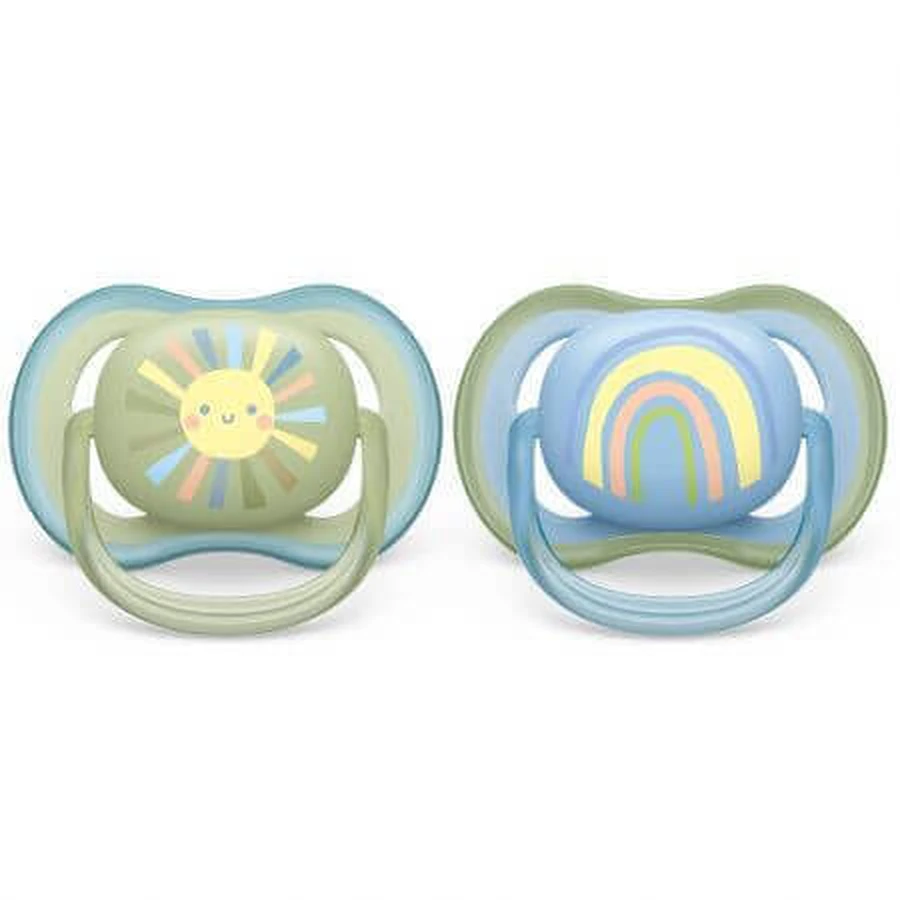 Пустушки Philips Avent Ultra Air, 0-6 місяців, 2 штуки, сонце та веселка, SCF085/58, Philips: ціни та характеристики