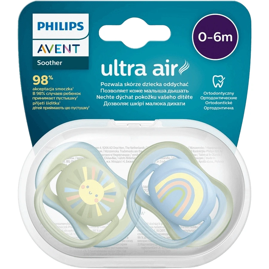 Philips Avent Ультра повітряна соска-пустушка 0-6м для хлопчиків (Веселка) 2 шт.: ціни та характеристики