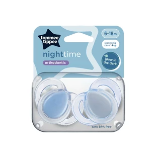 Ортодонтические пустышки Night Time, 6-18 месяцев, 2 штуки, голубые, Tommee Tippee