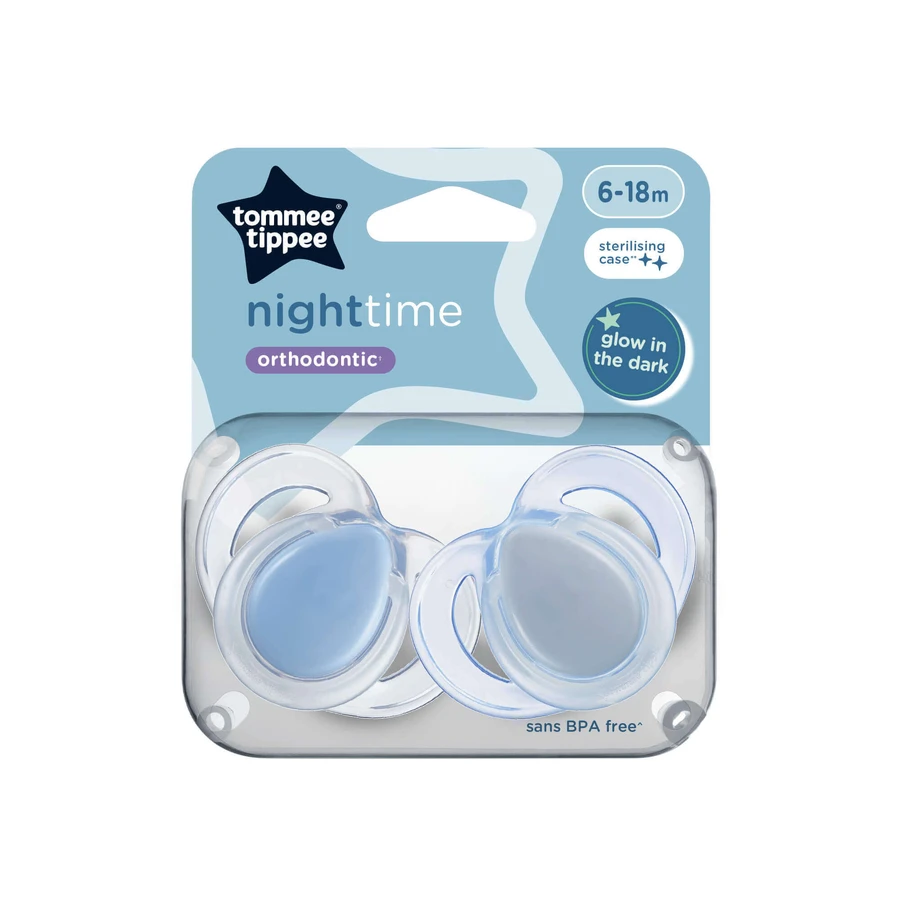 Нічні ортодонтичні пустушки, 6-18 місяців, 2 штуки, сині, Tommee Tippee: ціни та характеристики