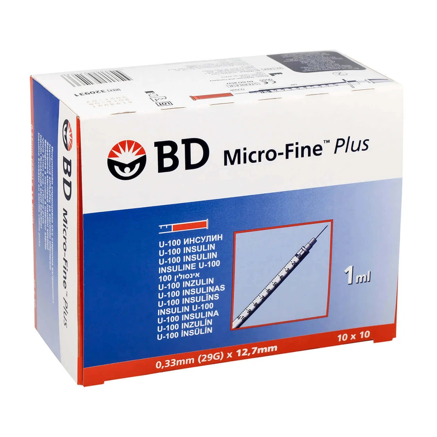 BD Micro-Fine Plus, инсулиновый шприц, 1 мл, U-100, с иглой 29G, 0,33 x 12,7 мм, 100 шт.: цены и характеристики