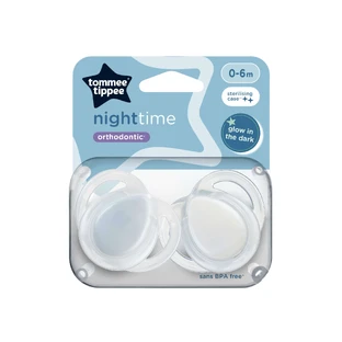 Нічна ортодонтична пустушка, 0-6 місяців, 2 штуки, біла, Tommee Tippee