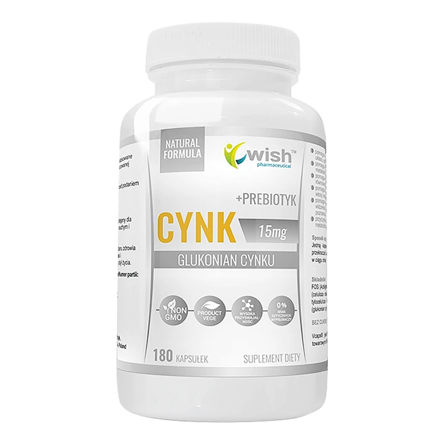 Wish Zinc 15 мг, глюконат цинку + пребіотик, 180 капсул: ціни та характеристики