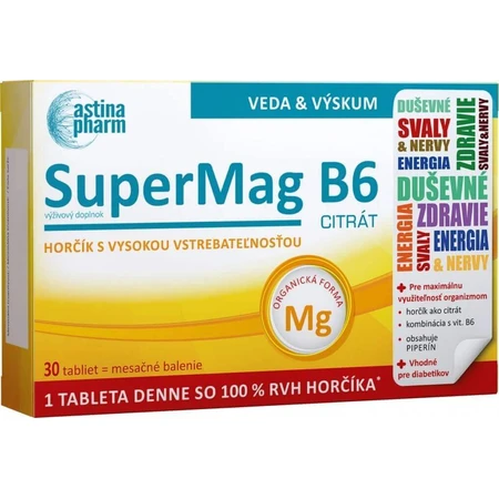 Astina SuperMag B6 CITRATE 1×30 tbl, харчова добавка: ціни та характеристики