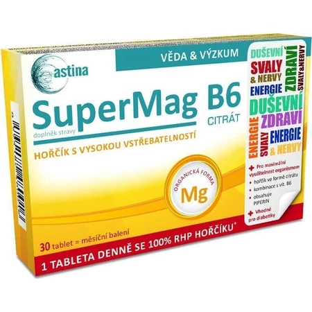 Astina SuperMag B6 CITRATE 1×30 tbl, харчова добавка: ціни та характеристики