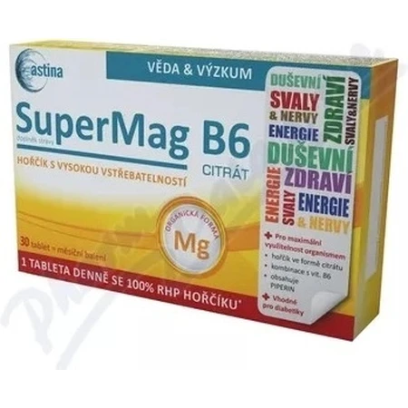 Astina SuperMag B6 CITRATE 1×30 tbl, харчова добавка: ціни та характеристики