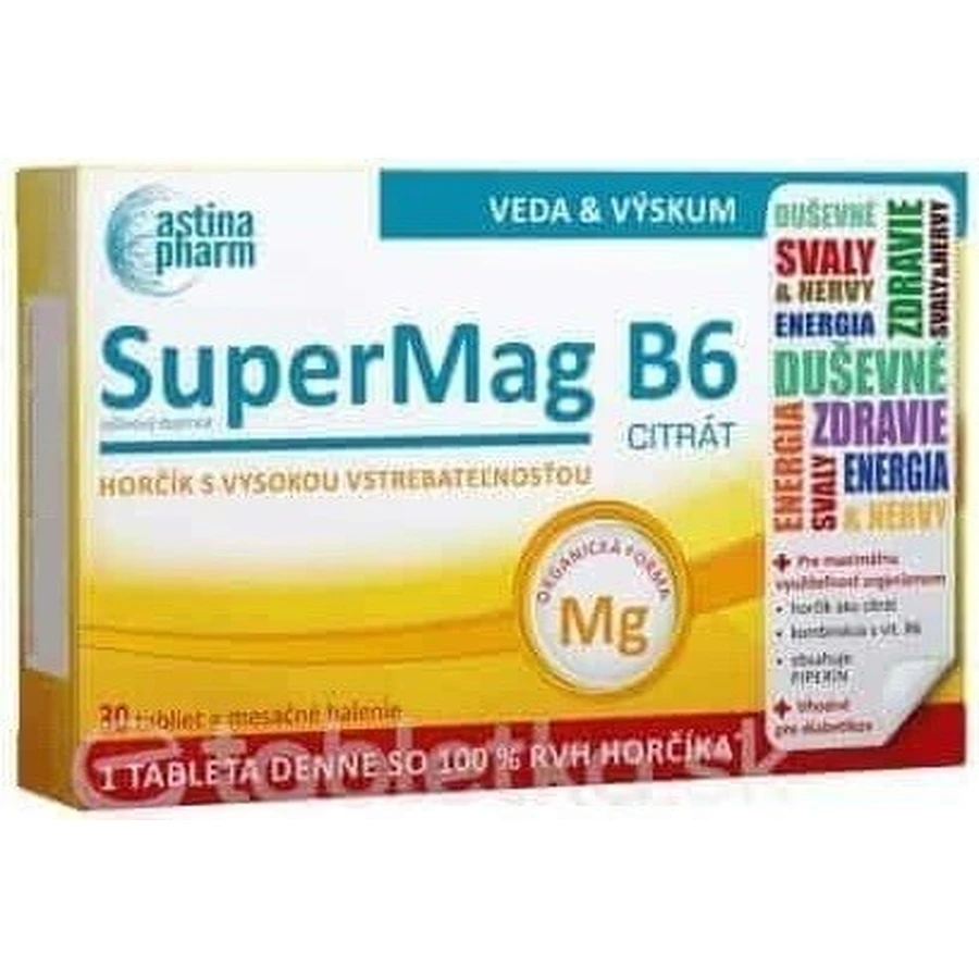 Astina SuperMag B6 CITRATE 1×30 tbl, харчова добавка: ціни та характеристики