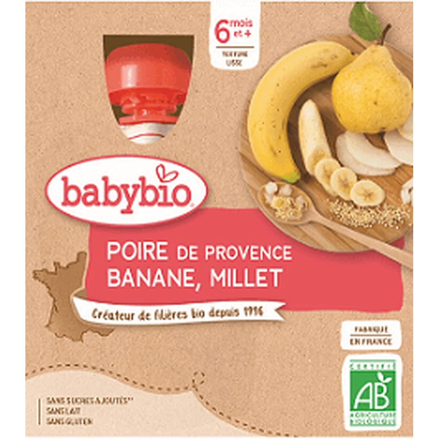 Babybio doypack груша с бананом и просом 4 x 90 г: цены и характеристики