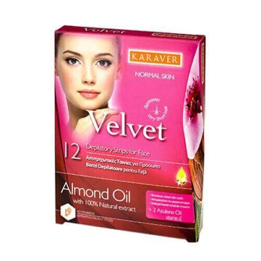 Полоски для депиляции лица с миндальным маслом Velvet, 12 штук, Karaver: цены и характеристики