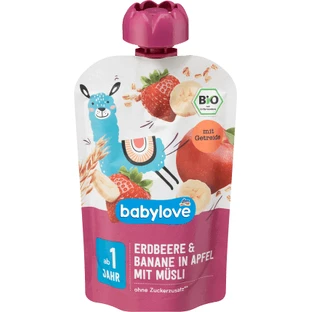 Пюре Babylove Bio Erdbeere & Banane in Apfel mit Musli, с 1 года, 100 г