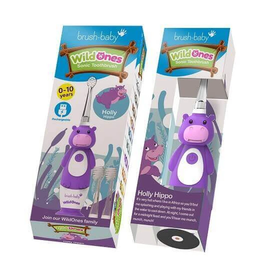 Електрична зубна щітка Brush Baby Hippo Wild Ones, акумуляторна: ціни та характеристики