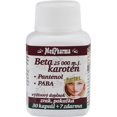 MedPharma БЕТАКАРОТЕН 25.000 м.д.+Пантенол+ПАБА 1×37 капс, пищевая добавка: цены и характеристики