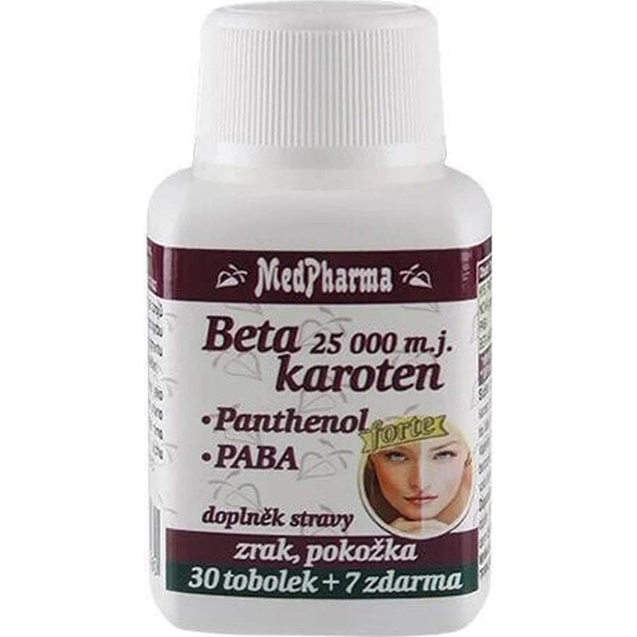 MedPharma БЕТАКАРОТЕН 25.000 м.д.+Пантенол+ПАБА 1×37 капс, пищевая добавка: цены и характеристики