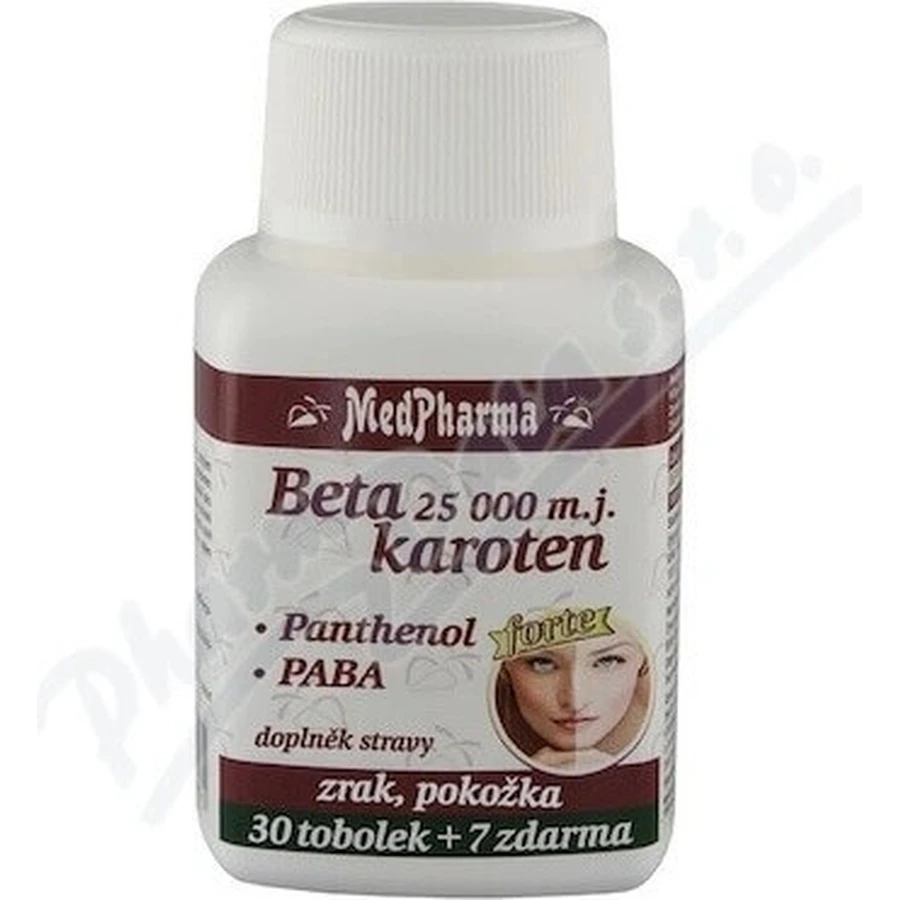 MedPharma БЕТАКАРОТЕН 25.000 м.д.+Пантенол+ПАБА 1×37 капс, пищевая добавка: цены и характеристики