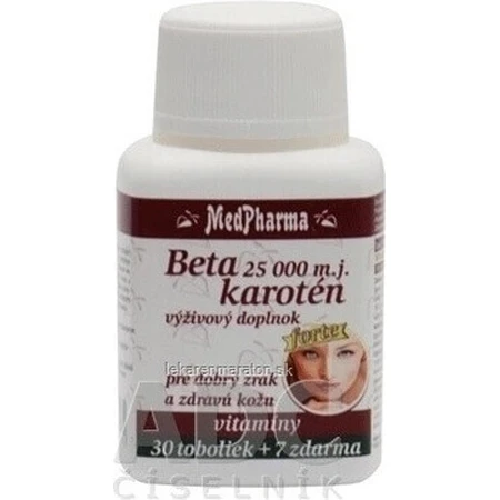 MedPharma БЕТАКАРОТЕН 25.000 м.д.+Пантенол+ПАБА 1×37 капс, пищевая добавка: цены и характеристики
