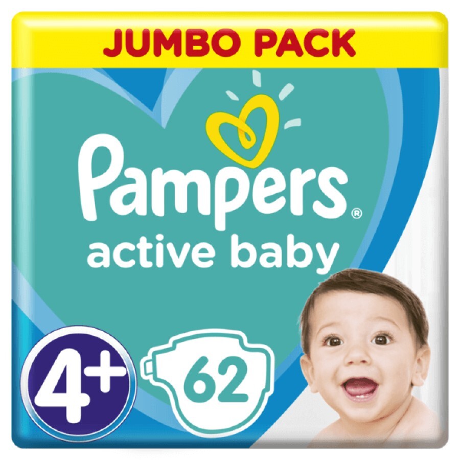 Подгузники Pampers Active Baby Maxi Plus 4+ 10-15 кг 62 шт: цены и характеристики