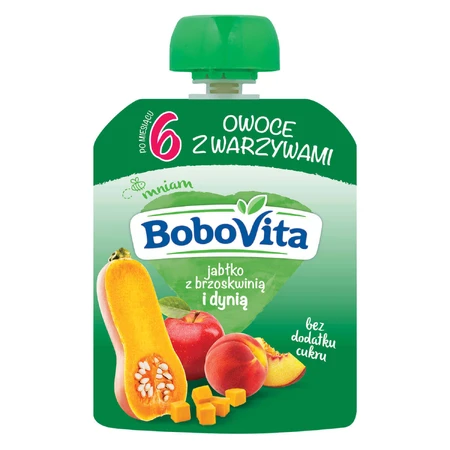 BoboVita Персик та гарбуз Яблучний мус у тубі, після 6 місяців, 80 г: ціни та характеристики