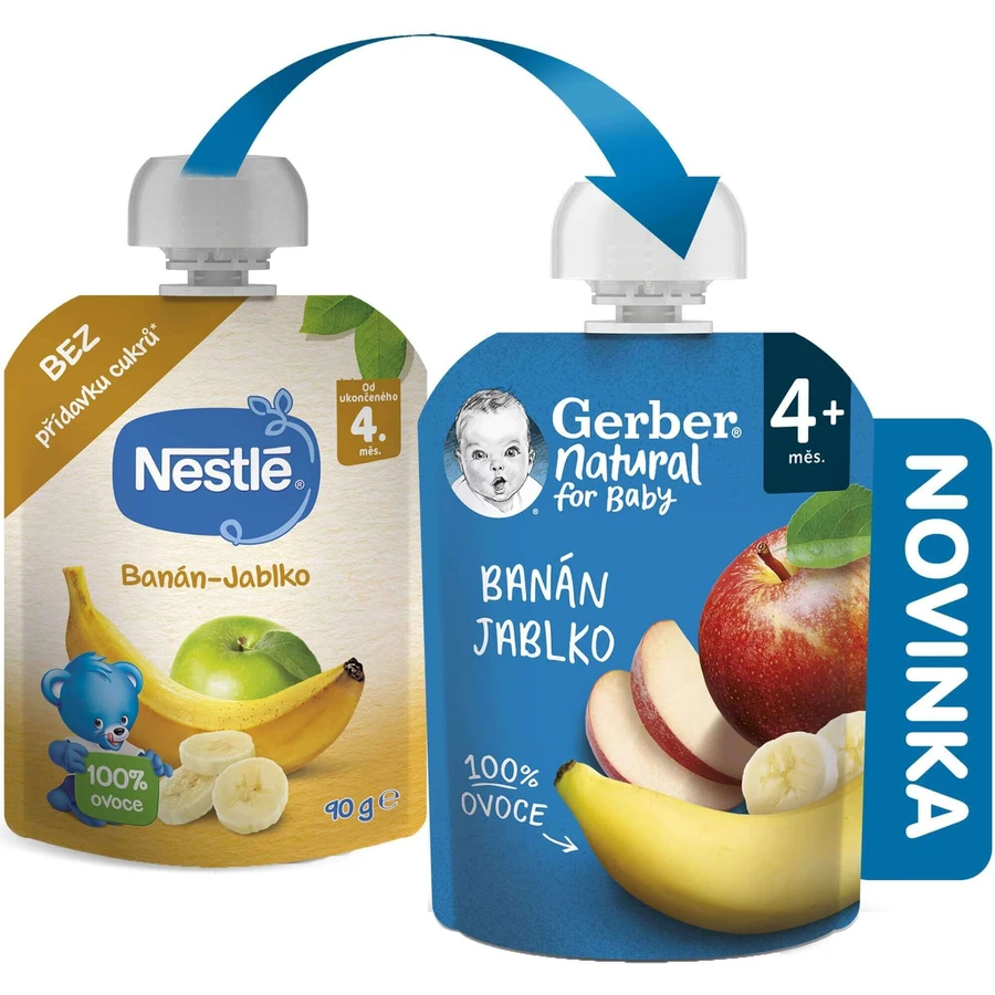 Gerber Natural пакетик банан-яблоко 4м+ 90 г: цены и характеристики