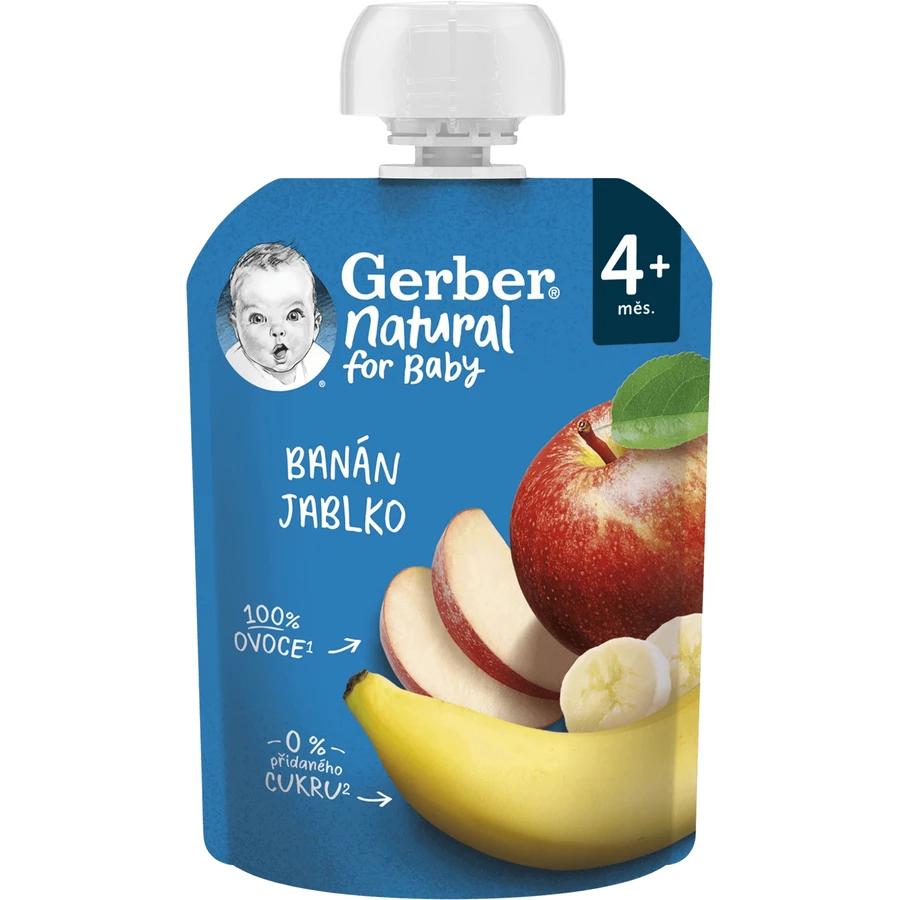 Gerber Natural пакетик банан-яблоко 4м+ 90 г: цены и характеристики
