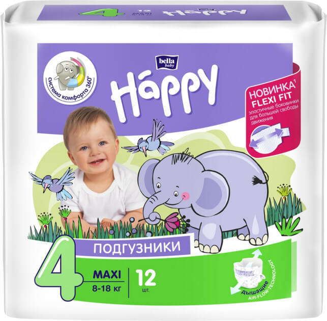 

Підгузки дитячі Bella Baby Happy Maxi 8-18 кг 12 шт, maxi