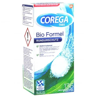 Corega Tabs Bio Formua, таблетки для чистки зубных протезов, 136 шт.