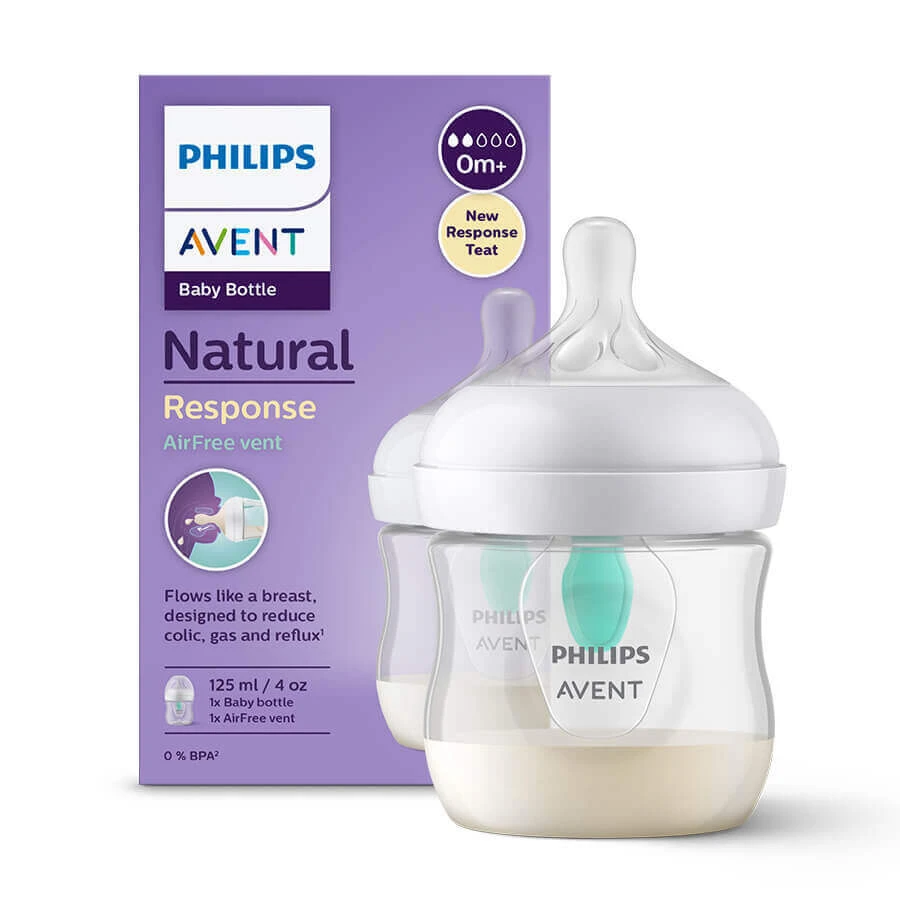 Avent Natural Response, пляшечка з чутливою соскою, з клапаном AirFree, швидкість потоку 2, SCY670/01, від народження, 125 мл: ціни та характеристики