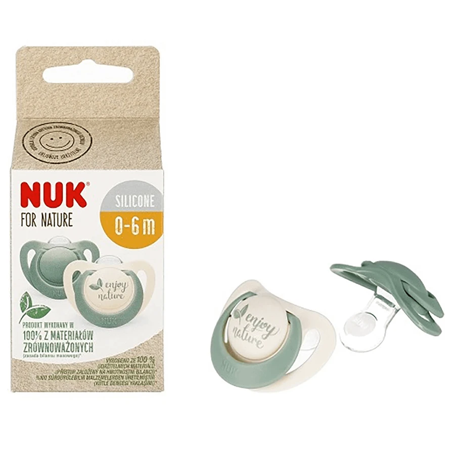 NUK For Nature, пустушка, силіконова, анатомічна, зелена, 0-6 місяців, 2 штуки: ціни та характеристики