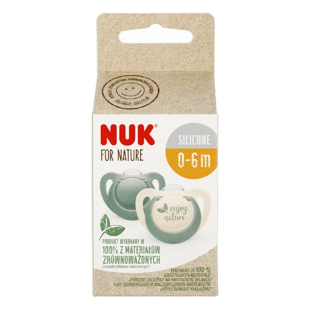 NUK For Nature, пустушка, силіконова, анатомічна, зелена, 0-6 місяців, 2 штуки: ціни та характеристики