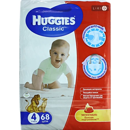 Підгузки Huggies Classic 4 (7-18 кг) 68 шт: ціни та характеристики