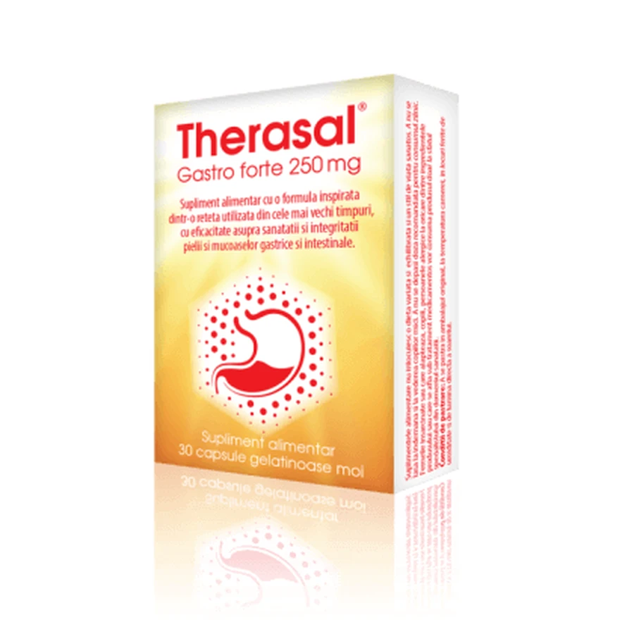 Добавка для здоровья кожи и слизистой желудка Therasal Gastro Forte 250 мг, 30 капсул, Ведра: цены и характеристики