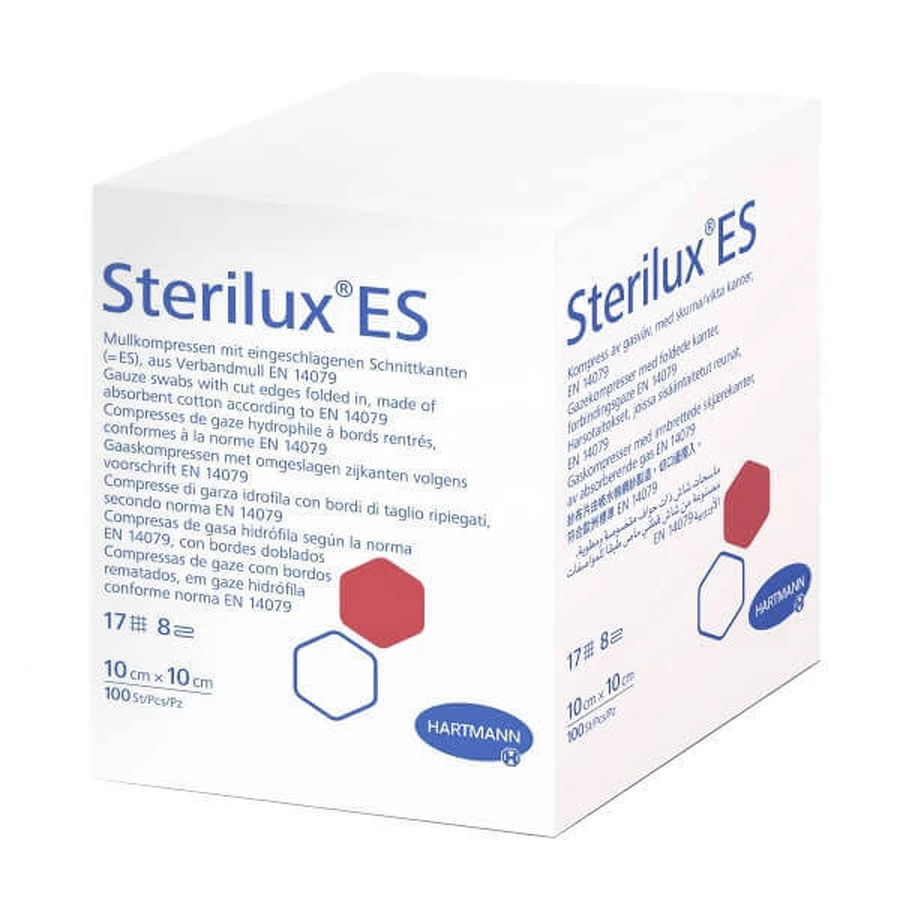 Sterilux ES, неионные марлевые тампоны, 17 нитей, 8 слоев, 10 см x 10 см, 100 штук: цены и характеристики
