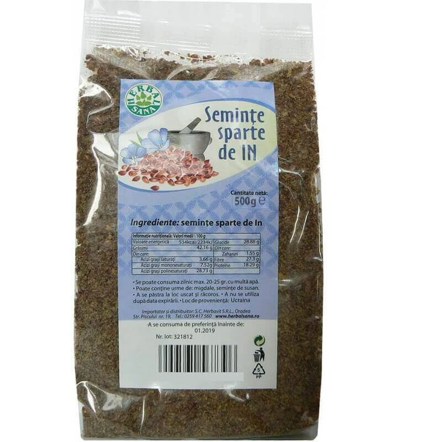 Насіння льону, подрібнене, 500 г, Herbal Sana: ціни та характеристики