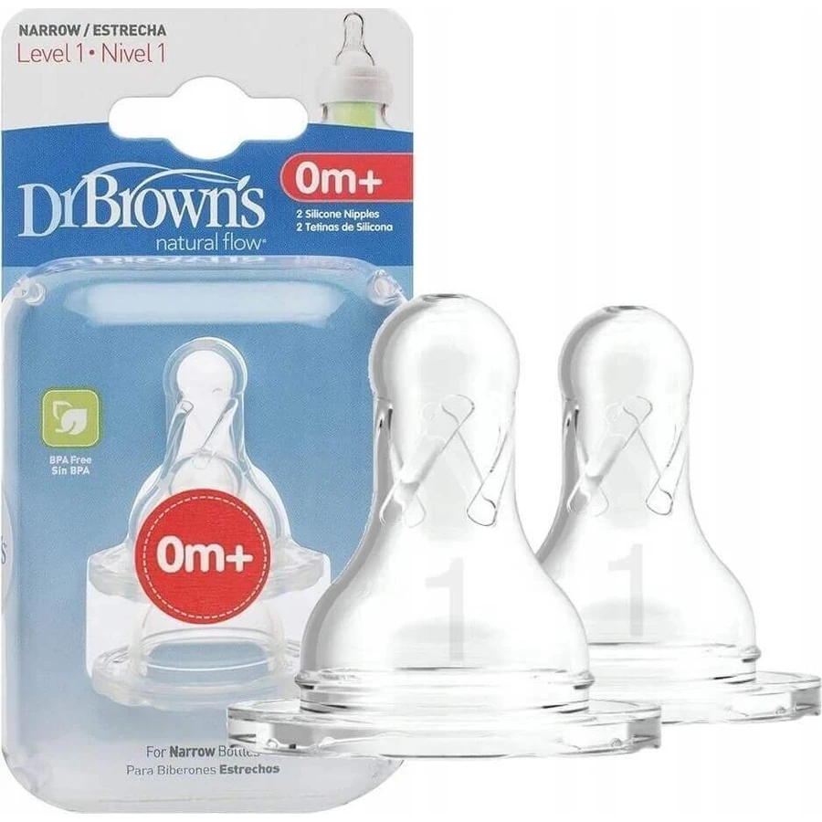 Dr.BROWN'S OPTIONS+ LEVEL 1 1×2 шт, узкие, силиконовые соски 0м+: цены и характеристики