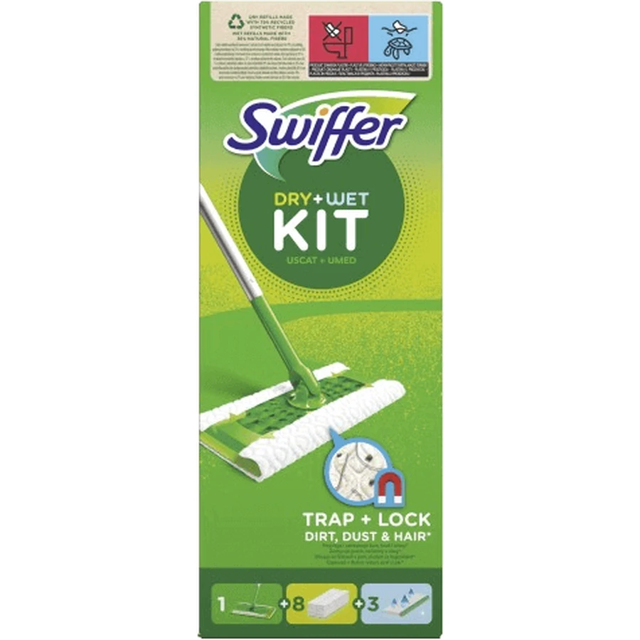 Набор салфеток Swiffer с 1 ручкой, 8 сухими салфетками и 3 салфетками для фиксации: цены и характеристики
