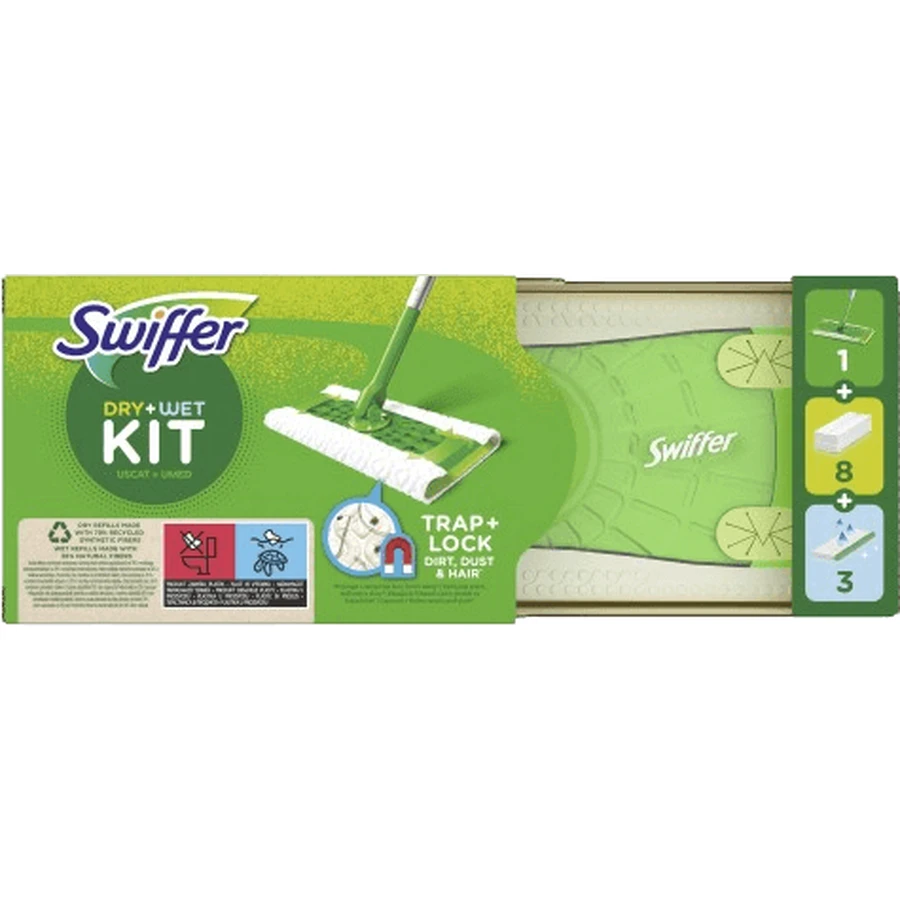 Набор салфеток Swiffer с 1 ручкой, 8 сухими салфетками и 3 салфетками для фиксации: цены и характеристики