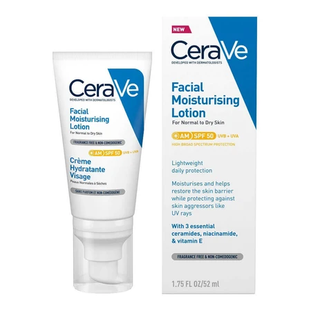Зволожуючий крем для нормальної та сухої шкіри з SPF 50, 52 мл, CeraVe: ціни та характеристики