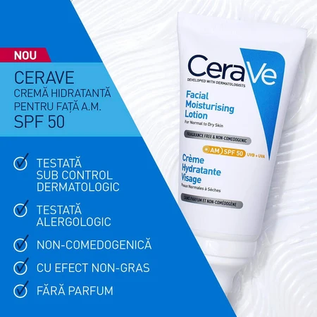 Зволожуючий крем для нормальної та сухої шкіри з SPF 50, 52 мл, CeraVe: ціни та характеристики
