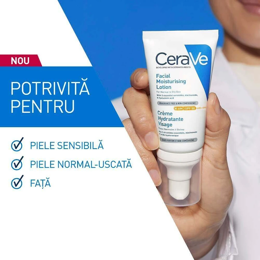 Зволожуючий крем для нормальної та сухої шкіри з SPF 50, 52 мл, CeraVe: ціни та характеристики