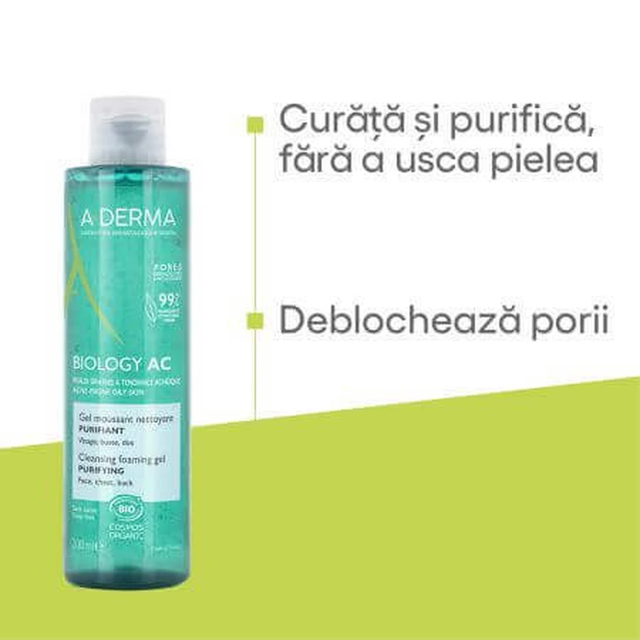 A-Derma Biology AC Foaming Purifying Очищуючий гель для вмивання, 200 мл: ціни та характеристики