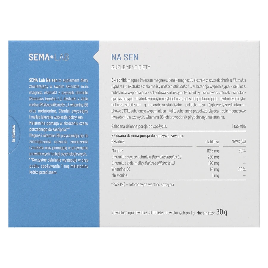 SEMA Lab Na Sen, 30 таблеток, вкритих плівковою оболонкою: ціни та характеристики