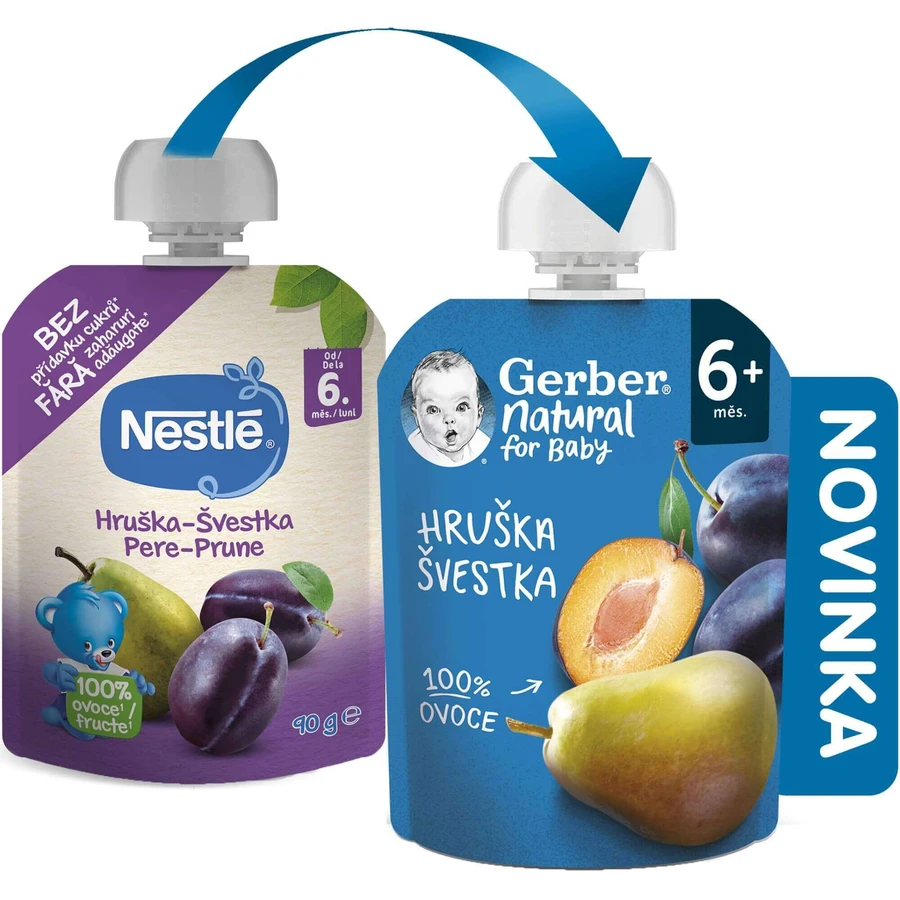 Gerber Натуральний пакетик груша та слива 6м+ 90 г: ціни та характеристики