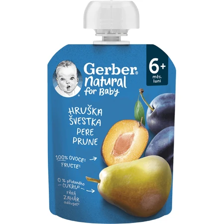Gerber Натуральний пакетик груша та слива 6м+ 90 г: ціни та характеристики