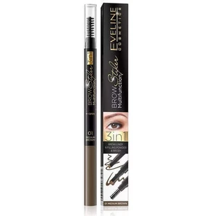 Многофункциональный карандаш для бровей 3 в 1 Brow Styler, 01 Medium Brown, Eveline Cosmetics