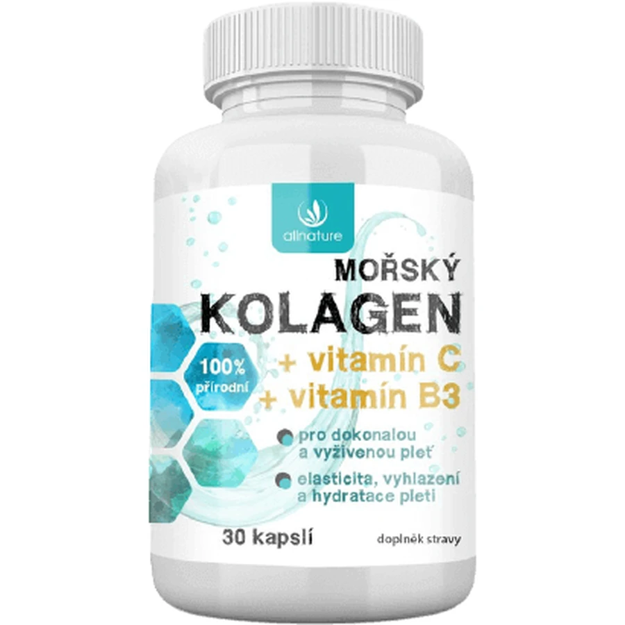 Allnature Морський колаген + вітамін С + вітамін В3, 30 капсул: ціни та характеристики