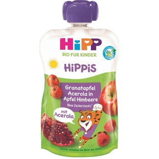 Фруктовое пюре Hipp Hippis с гранатом, ацеролой, яблоком и малиной, для детей с 12 месяцев, 100 г