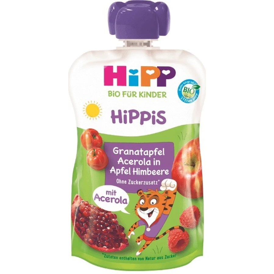 Фруктовое пюре Hipp Hippis с гранатом, ацеролой, яблоком и малиной, для детей с 12 месяцев, 100 г: цены и характеристики