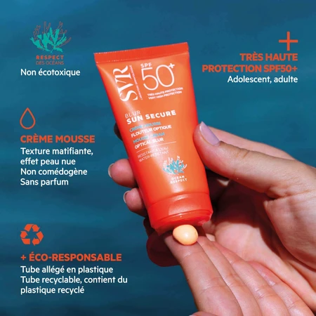 Сонцезахисний крем-пінка для обличчя SVR Sun Secure Blur SPF 50+, 50 мл: ціни та характеристики