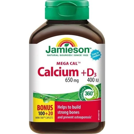 Кальций и витамин D3 Jamieson Vitamins Mega Cal Calcium + D3, 120 таблеток: цены и характеристики