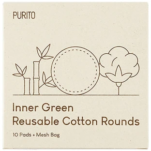 Многоразовые текстильные очищающие диски Inner Green и сумка для хранения, 10 штук, Purito